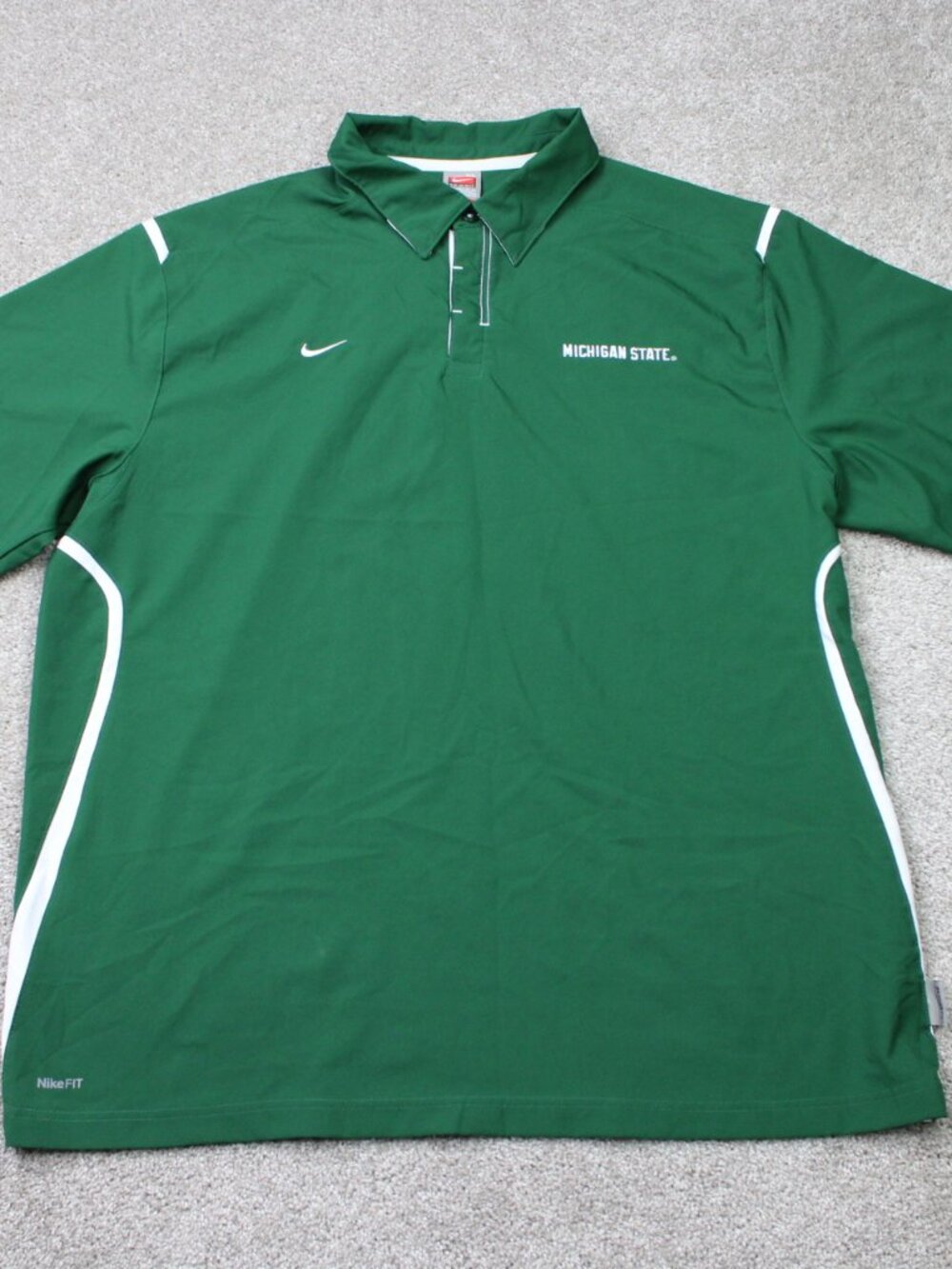 Nike Michigan State Polo Shirt Mens XL Green Spartans FitDry Short Sleeve MSU